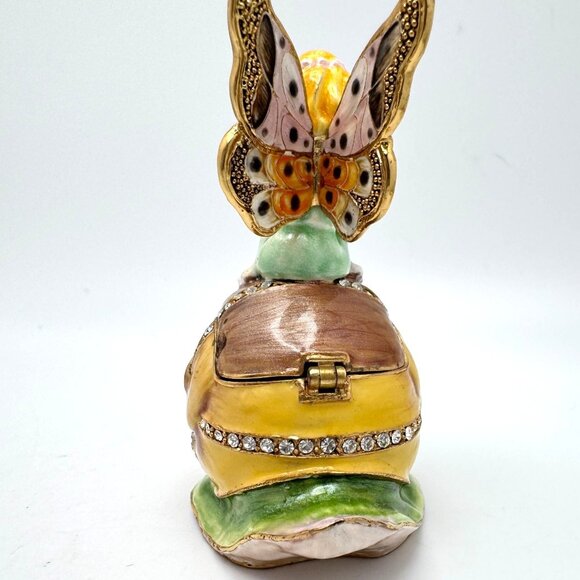 Fairy On Snail Trinket Box Rhinestone Accents Enamel Metal - Picture 7 of 7